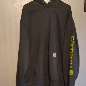 Carhartt Dark Gray Hoodie with Neon Green Logo